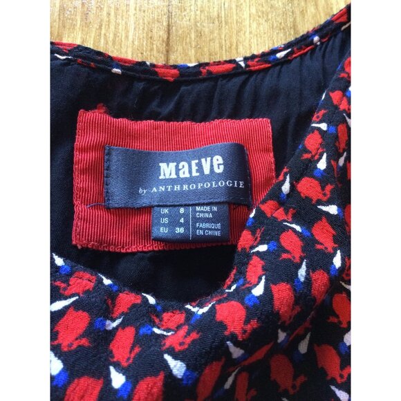 Anthropologie Maeve Amici Rabbit Print Red Dress Size 4 Career - Picture 8 of 12